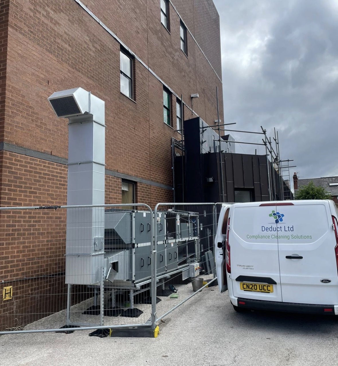 External commercial air handling unit (AHU) at a UK office building serviced by Deduct Ltd